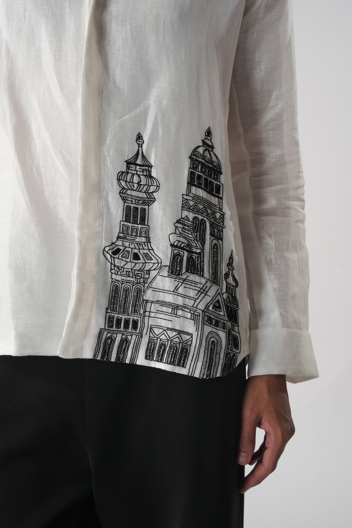 Men's Embroidered Cotton Silk Shirt – Veneziano - White
