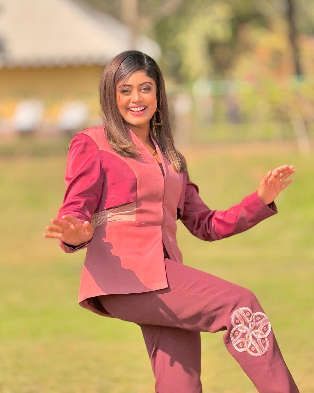 Embroidered Straight Fit Trousers – Roman - Wine Berry