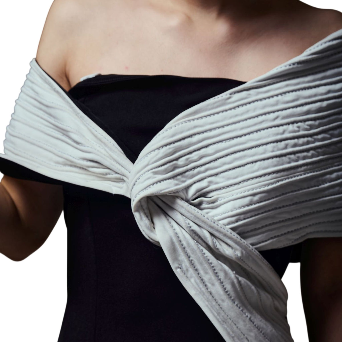 Off-Shoulder Column Gown – Spiral - Black And White