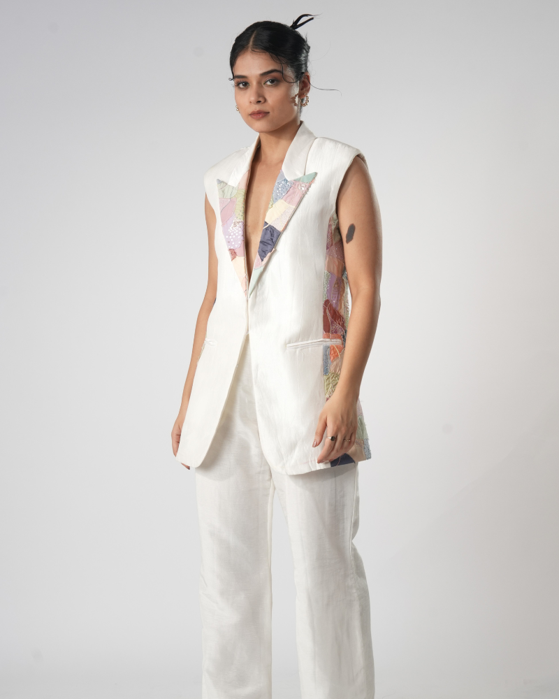 pastel mosaic longline blazer