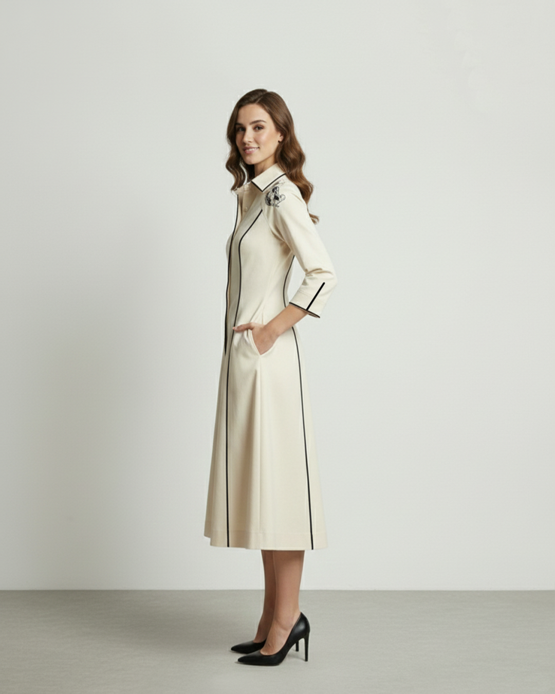 Raglan Sleeve Denim Dress – Outline - Beige